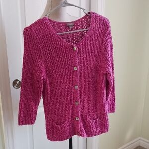 J. Jill Women's Button Down Pink Knit Sweater Size M